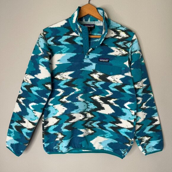 Patagonia Synchilla T Snap Sweater Size‎ XXS Blue Fleece Pullover Trout Tales - Picture 1 of 5
